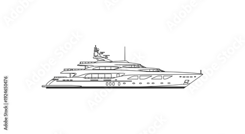 Luxury Yacht Blueprint Line Drawing Vector Illustration