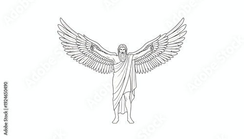 Majestic Angelic Figure with Spread Wings, Ancient Deity, Divine Being, Religious Symbolism