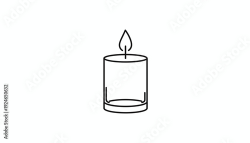 Minimalist Candle Flame Icon, Simple Line Art, Isolated on White Background