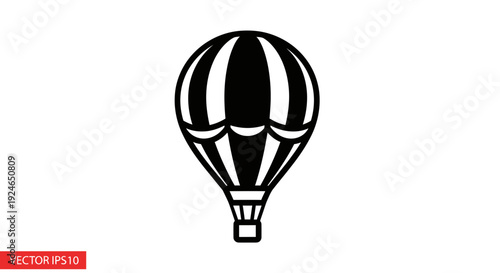 Hot Air Balloon Icon Vector Illustration - Black and White Simple Design
