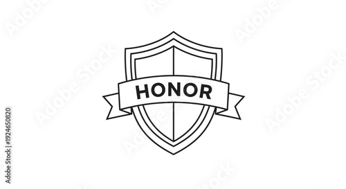 Honor Badge Shield Emblem with Ribbon Banner, Award Symbol, Vector Illustration