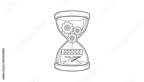 Hourglass with Gears and Digital Counter: Time Management, Productivity, and Business Concept