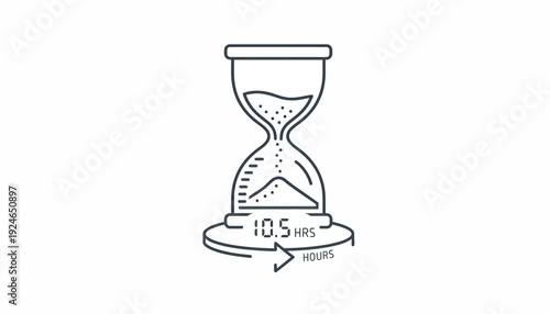 Hourglass with sand flowing, indicating 10.5 hours, time passing concept
