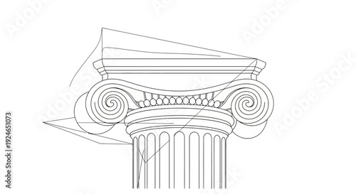 Ionic column capital detail, classical architecture element, architectural drawing
