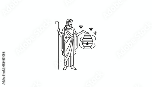 Jesus Shepherd with Beehive and Bees