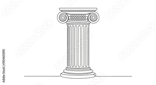 Ionic Column Drawing, Ancient Greek Architecture Element, Classical Pillar Illustration