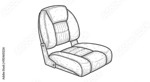 Hand-drawn illustration of a comfortable boat seat, sketched in black and white