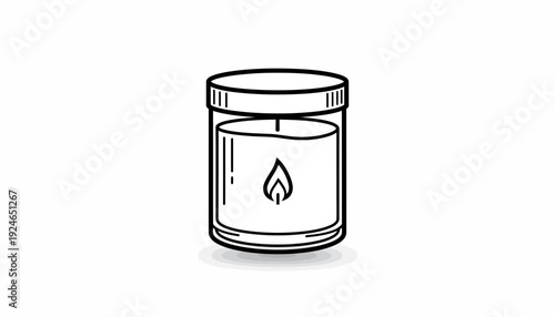 Hand-drawn illustration of a lit candle in a glass jar with a lid, isolated on white background.