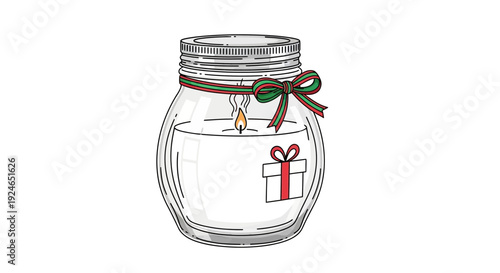 Festive Jar Candle with Ribbon and Gift Icon, Cozy Christmas Ambiance