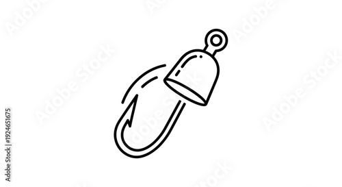 Fishing hook icon with a bell, simple line art, vector illustration