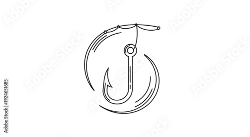 Fishing Hook Icon, Circular Line Art, Fishing Symbol, Angling, Outdoor Hobby