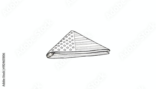 Folded American Flag Bandana, Patriotic Symbol, Vintage Style Drawing