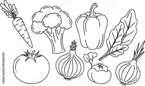 A drawing of various vegetables on a white background