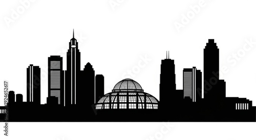 Black and white city skyline silhouette with modern buildings