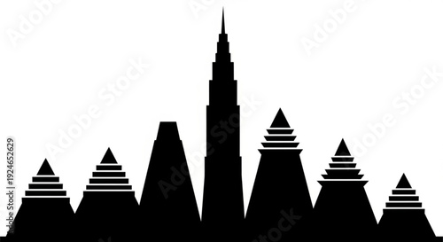 Black silhouette of a city skyline with tall buildings