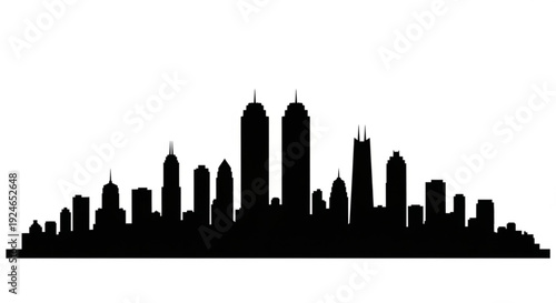 Black silhouette of a city skyline with tall buildings