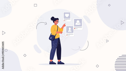 Woman Scrolling Social Media Feed, Online Content Consumption, Digital Life