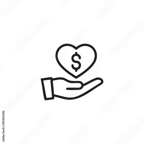 Hand holding heart-shaped dollar sign symbolizing charity and financial support gesture