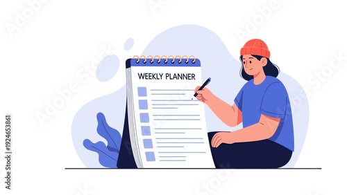 Woman Writing in Weekly Planner, Planning Schedule, To-Do List, Organization Concept