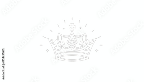 Elegant Crown Icon with Sparkles and Cross, Royal Symbol, Luxury and Prestige