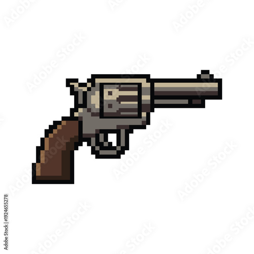 Pixel Art Revolver Handgun Vector Illustration