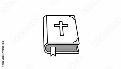Christian Bible Icon, Religious Symbol, Holy Book with Cross Illustration