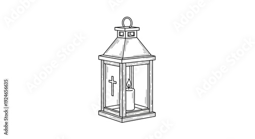 Christian Lantern with Burning Candle and Cross, Religious Symbol, Hope, Faith