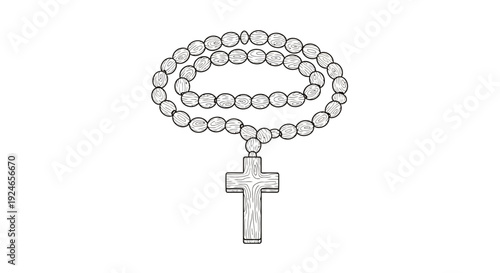 Christian Rosary Beads with Wooden Cross Pendant, Religious Catholic Prayer Item