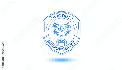 Civic Duty Responsibility Shield Icon with Handshake and Laurel Wreath