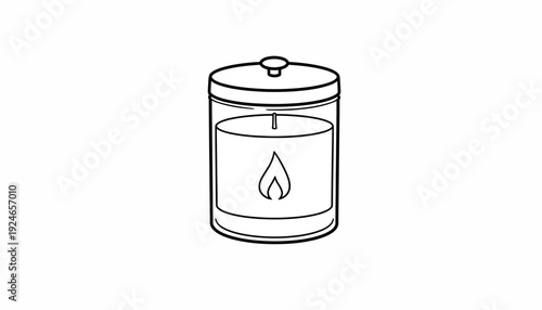 Candle in a glass jar with a lid, simple line art illustration, isolated on white background.