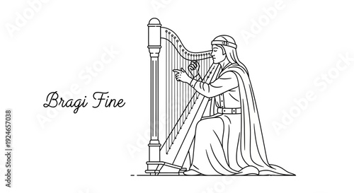Celtic Bard Playing Harp, Bragi Fine, Ancient Music, Mythological Figure