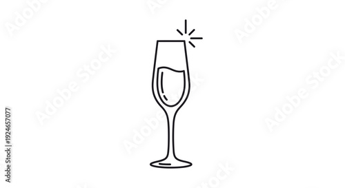 Champagne Flute Icon, Sparkling Wine Glass, Celebration Toast, Minimalist Line Art