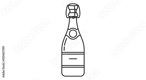 Champagne Bottle Icon, Minimalist Line Art of Sparkling Wine Bottle