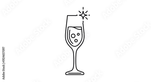 Champagne Flute with Bubbles and Sparkle Icon