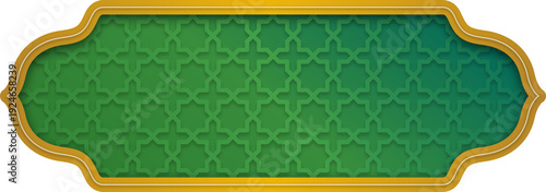 Islamic Geometric Pattern Green Gold Frame Banner Design