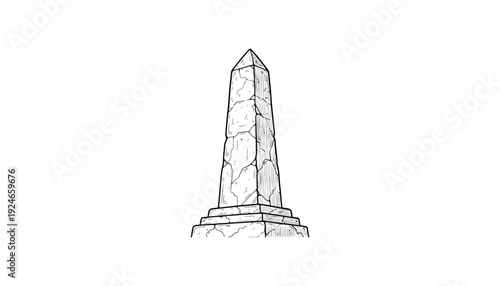 Ancient stone obelisk monument with weathered texture and layered base, isolated on white background