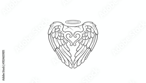 Angel Wings Heart Halo Sketch Drawing Vector Graphic Design Element
