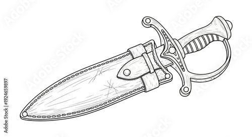 Antique Dagger with Scabbard, Historical Weapon Illustration