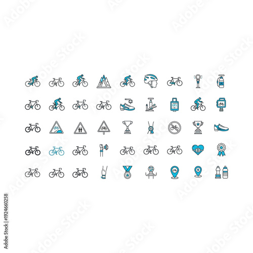 Bicycle Icons Collection: Various Bike Types, Helmets, Cycling Accessories