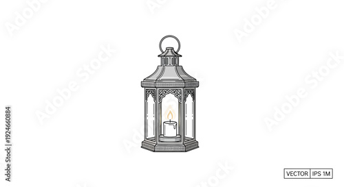 Vintage Lantern with Burning Candle, Old Style Light Source, Decorative Illumination