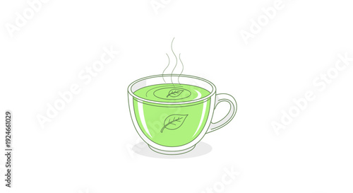 Steaming Green Tea in a Clear Glass Cup with Leaf Infusion, Healthy Beverage