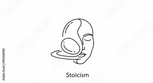 Stoicism abstract line art face with egg on plate, minimalist concept of philosophy