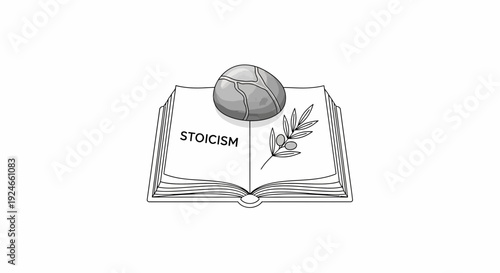 Stoicism Book with Stone and Olive Branch - Philosophy and Wisdom