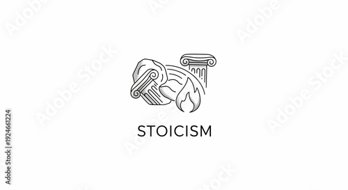 Stoicism Philosophy Symbol: Ancient Column, Flame, and Fist Icon