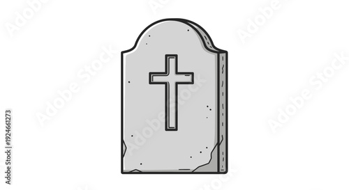 Stone Gravestone with Cross Symbol, Cemetery Monument, Death and Remembrance Concept
