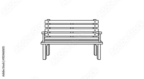 Simple line drawing of a wooden park bench, isolated on white background