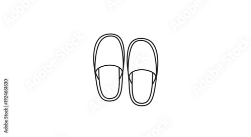 Simple Line Drawing of Comfortable Slippers on White Background