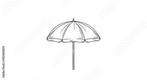 Simple Line Drawing of an Open Umbrella on White Background