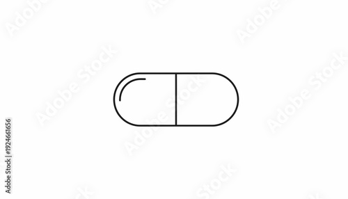 Simple Outline Icon of a Pill Capsule on White Background