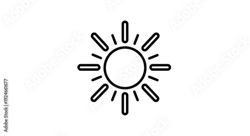 Simple Sun Icon, Outline Drawing, Bright Sunshine Symbol, Minimalist Graphic Element